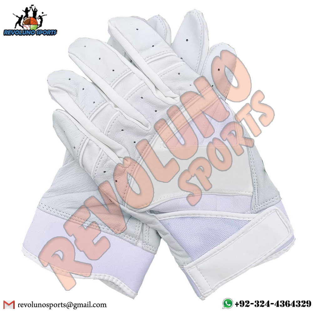 White Color Full Leather Batting Gloves 