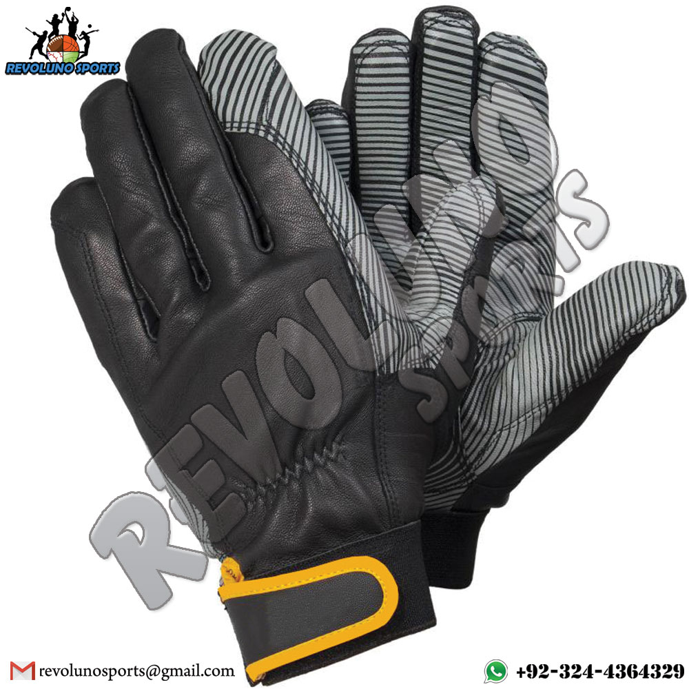 Leather Top Printed Palm Anti vibration Gloves