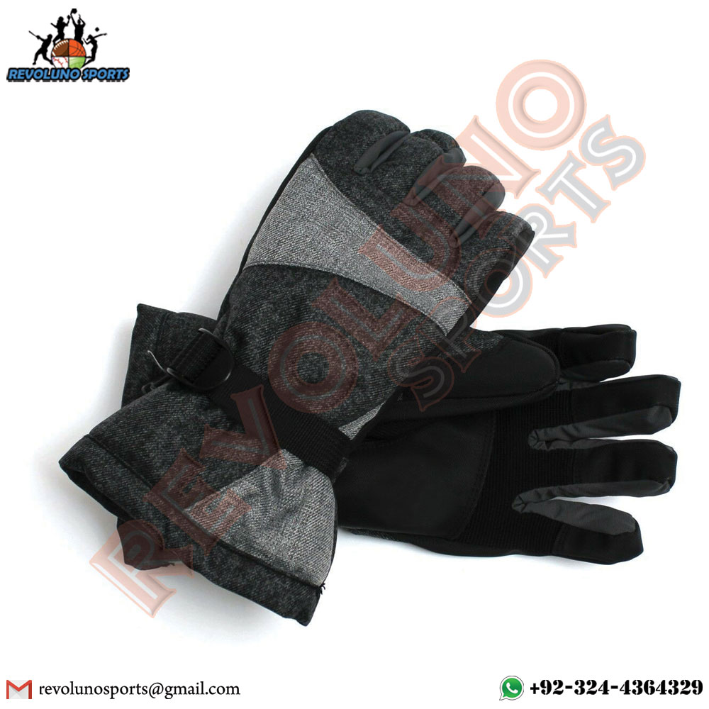 Grey Black Ski Gloves